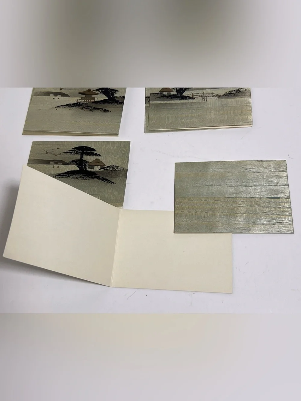 VTG Handpainted Japan Fujiyoshida Mountain Temple Pagoda Bamboo Wood Notecards